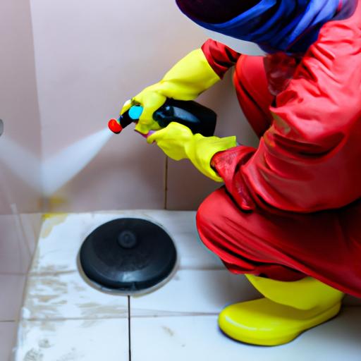 Safely using chemical drain cleaner to clear a shower drain.