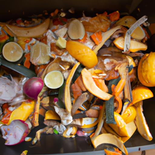A clogged garbage disposal filled with food waste and debris.