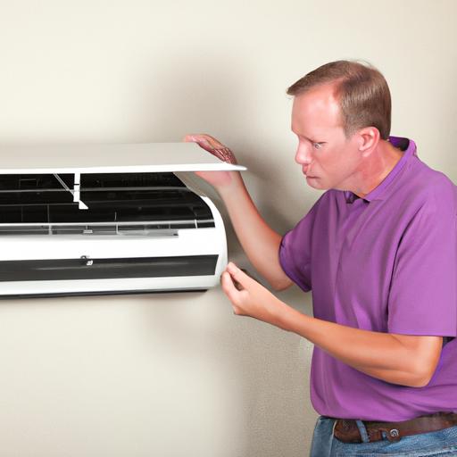 Examining the air conditioner to identify the problem.